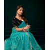 Women's Net Sequence Saree With Unstitched Blouse 5.5Mtr (Turquoise)