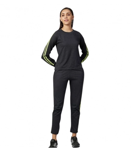 Women's Cotton Solid Long Sleeves Tracksuit (Dark Grey - Green)