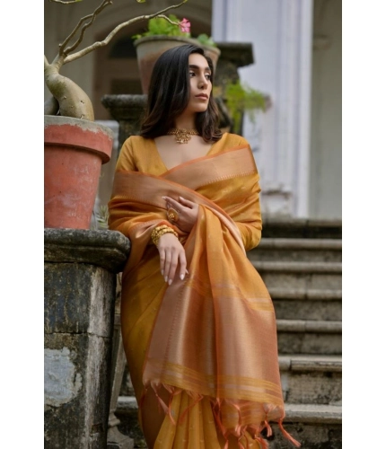 Women's Silk_Blend Butti Pattern Saree With Unstitched Blouse 5.5Mtr (Mustard)