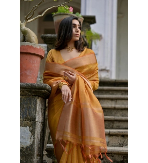 Women's Silk_Blend Butti Pattern Saree With Unstitched Blouse 5.5Mtr (Mustard)