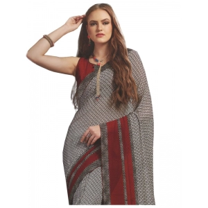 Generic Womens Georgette Digital Printed Saree (Grey, Red, 6.25 Mtr)