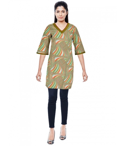 Women's Rayon Kurtis (Green, Multi, S)