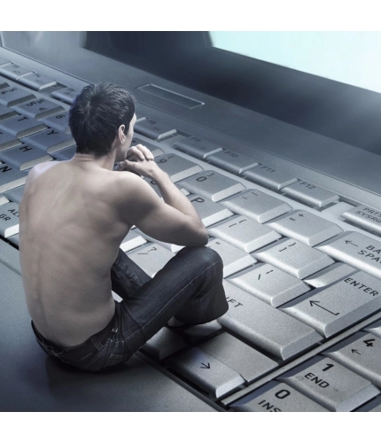 Man Sitting in Keyboard Mobile Case Cover
