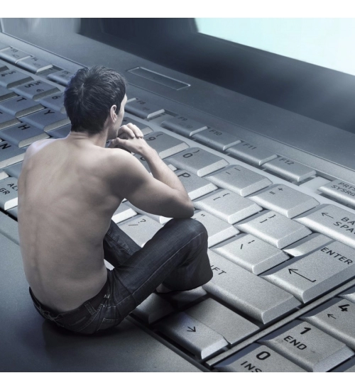 Man Sitting in Keyboard Mobile Case Cover