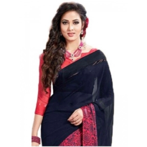 Generic Womens Georgette Digital Printed Saree (Navy Blue, 6.25 Mtr)