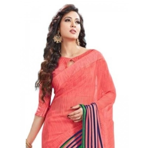 Generic Womens Geogrette Saree with Blouse Digital Printed Saree (Peach, 6.25 Mtr)