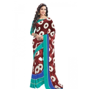 Generic Womens Geogrette Saree with Blouse Digital Printed Saree (Brown, 6.25 Mtr)