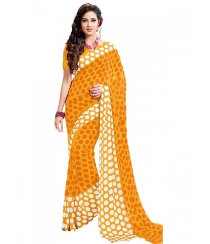 Womens Geogrette Saree with Blouse Digital Printed Saree (Yellow, 6.25 Mtr)