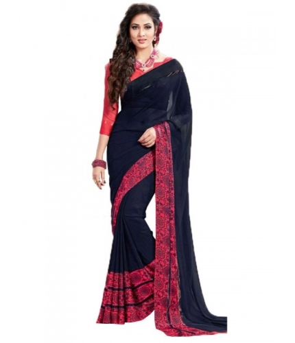 Womens Georgette Digital Printed Saree (Navy Blue, 6.25 Mtr)
