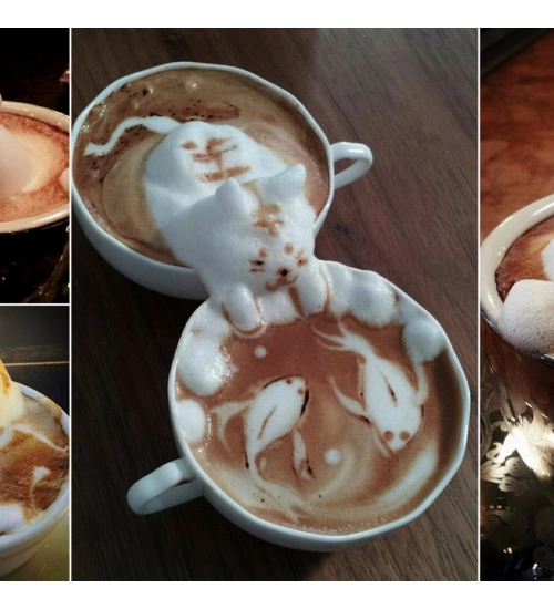 Coffee Cup with Cat and Fish Mobile Case Cover