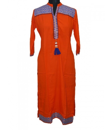 Women's Rayon Kurtis (Orange, XXL)