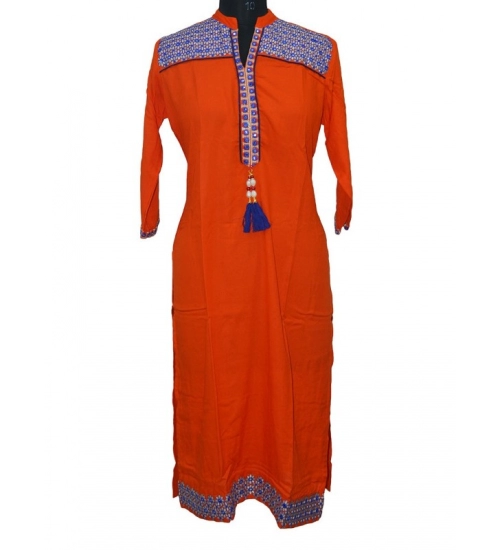Women's Rayon Kurtis (Orange, XXL)