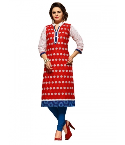 Women's Cotton Kurtis (Red, Multi, L)
