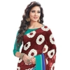 Womens Geogrette Saree with Blouse Digital Printed Saree (Brown, 6.25 Mtr)