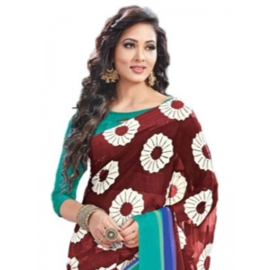Generic Womens Geogrette Saree with Blouse Digital Printed Saree (Brown, 6.25 Mtr)