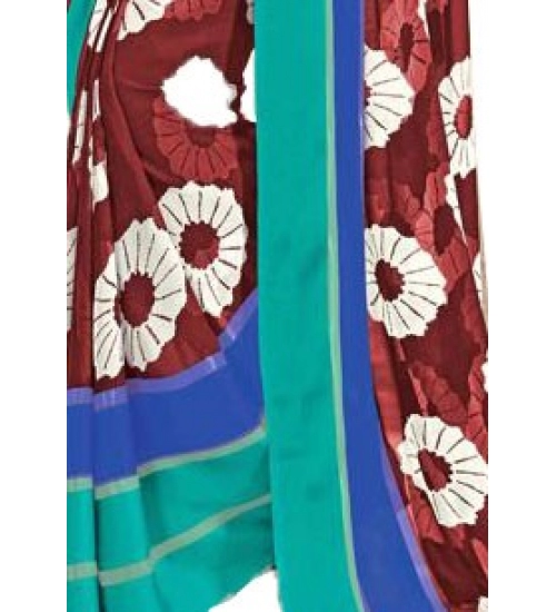 Womens Geogrette Saree with Blouse Digital Printed Saree (Brown, 6.25 Mtr)