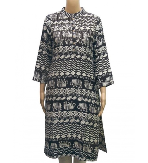 Women's Rayon Kurtis (Black, White, M)