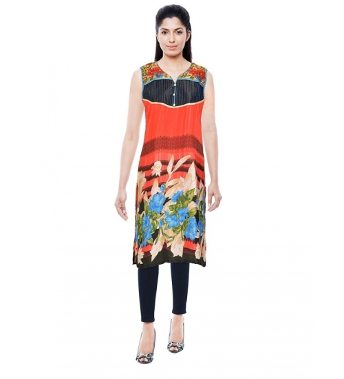 Women's Synthetic Kurtis (Orange, L)