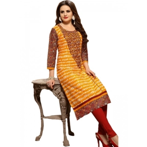 Generic Women's Cotton Kurtis (Orange, Multi, XL)