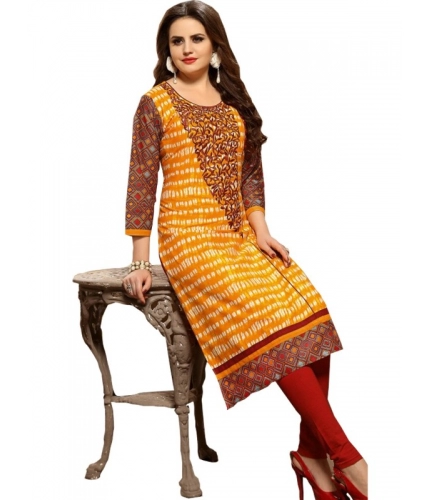 Women's Cotton Kurtis (Orange, Multi, XL)