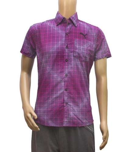 Mens Cotton Mix Casual Men Shirts (Violet, L)