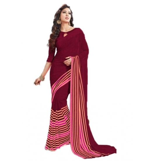 Womens Geogrette Saree with Blouse Digital Printed Saree (Maroon, 6.25 Mtr)