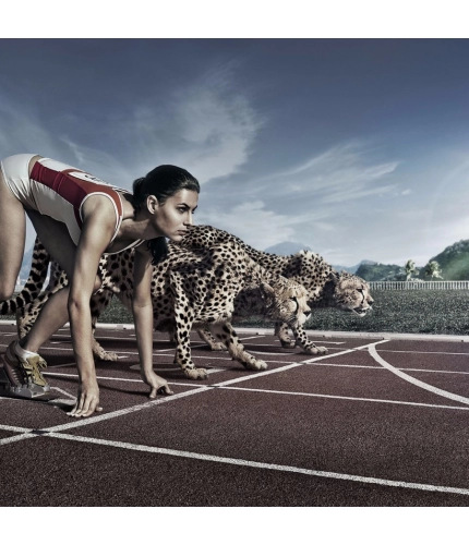 Cheetah and young women in Race Mobile case cover
