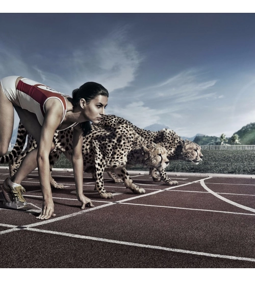 Cheetah and young women in Race Mobile case cover