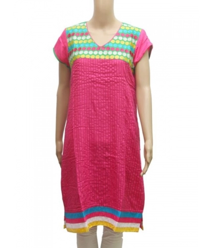 Women's Rayon Kurtis (Pink, Green, L)