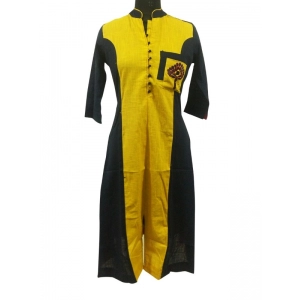 Generic Women's Cotton Kurtis (Yellow, Black, L)