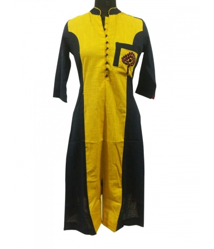Women's Cotton Kurtis (Yellow, Black, L)