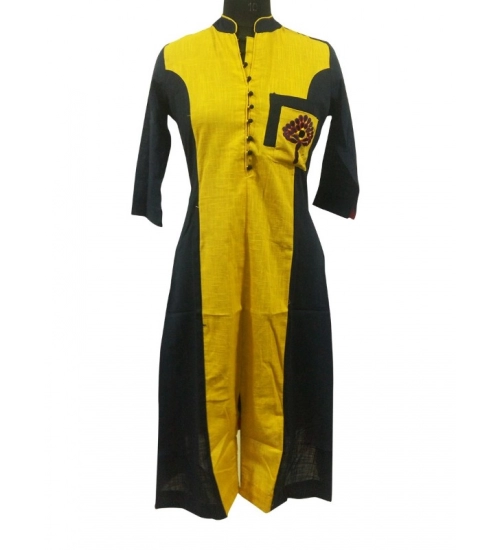 Women's Cotton Kurtis (Yellow, Black, L)