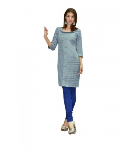 Women's Cotton Kurtis (Greyish Blue, L)
