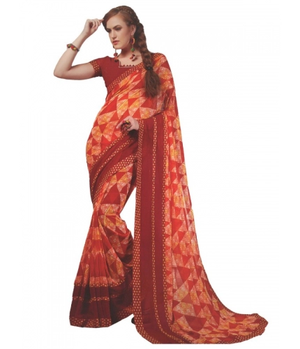 Womens Georgette Digital Printed Saree (Red, 6.25 Mtr)