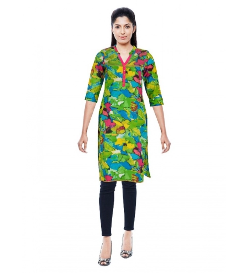 Women's Cotton Kurtis (Green, L)