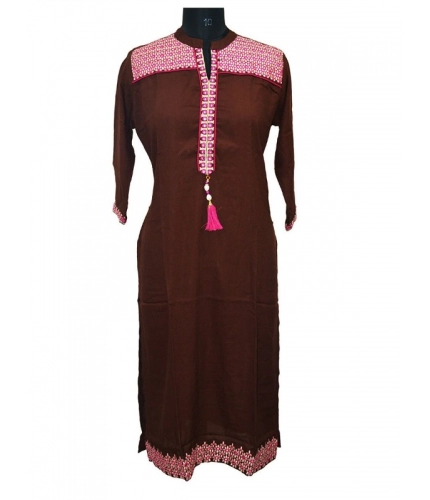 Women's Rayon Kurtis (Brown, XL)