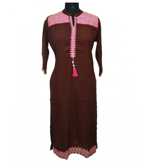 Women's Rayon Kurtis (Brown, XL)