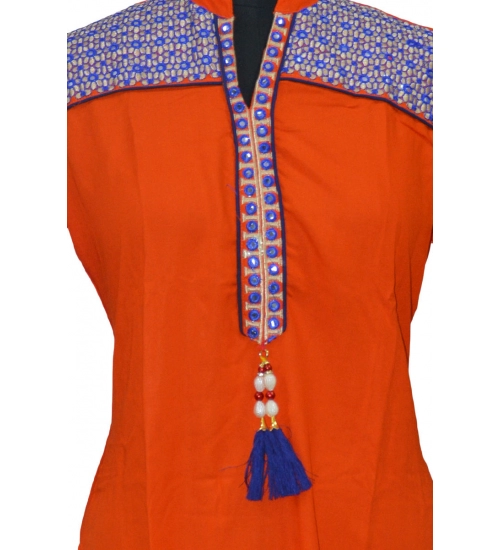 Women's Rayon Kurtis (Orange, XXL)