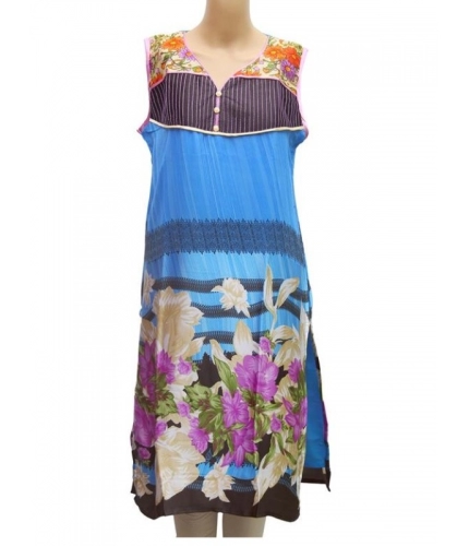 Women's Synthetic Kurtis (Blue, M)
