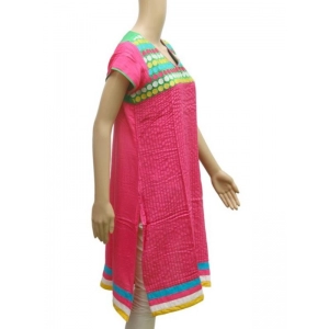 Generic Women's Rayon Kurtis (Pink, Green, L)