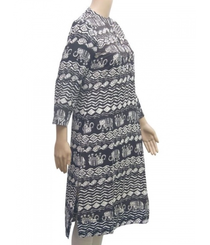 Women's Rayon Kurtis (Black, White, M)