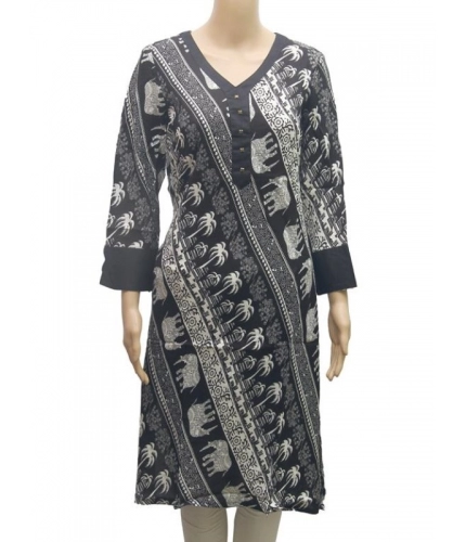 Women's Rayon Kurtis (Black, White, XL)