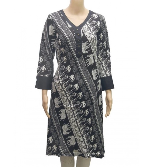Women's Rayon Kurtis (Black, White, XL)
