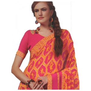 Generic Womens Georgette Digital Printed Saree (Dark Pink, Orange, 6.25 Mtr)