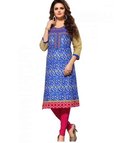 Women's Cotton Kurtis (Blue, Multi, XL)
