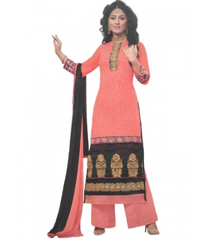 Womens Cotton Regular Unstitched Salwar-Suit Material With Dupatta (Light Red, Black, )