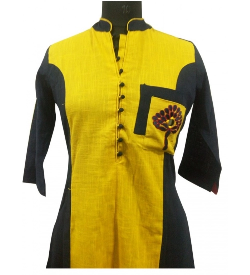 Women's Cotton Kurtis (Yellow, Black, L)