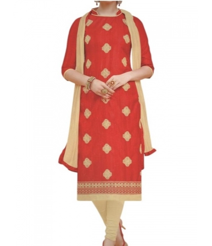 Womens Cotton Regular Unstitched Salwar-Suit Material With Dupatta (Red, 2 mtr)