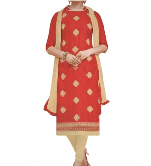 Womens Cotton Regular Unstitched Salwar-Suit Material With Dupatta (Red, 2 mtr)