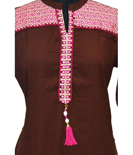 Women's Rayon Kurtis (Brown, XL)